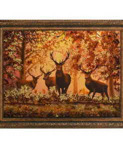 Khung Tranh Khảm Hổ Phách "Bầy Hươu Dưới Ánh Chiều Tà" 40x60