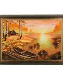 Khung Tranh Khảm Hổ Phách "Cảnh Hồ Lúc Ban Mai" 40x60