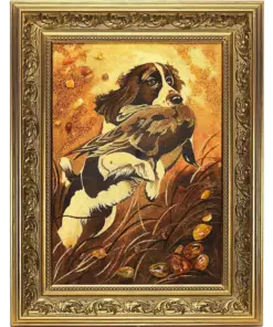 Khung Tranh Khảm Hổ Phách "Chó Săn" 40x30