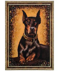 Khung Tranh Khảm Hổ Phách "Chó Doberman" 60x40