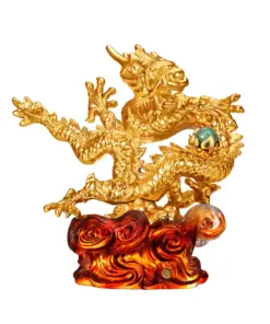 Tượng Dát Vàng "Rồng Thiêng" Trên Đế Hổ Phách