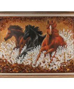 Khung Tranh Khảm Hổ Phách "Tam Mã" 80x100